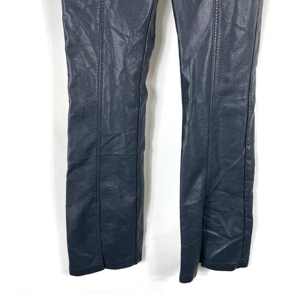 Cinq a Sept Shanis Faux Vegan Leather Pants Blue High Rise Split-Hem Flare Sz 6 - Picture 6 of 14